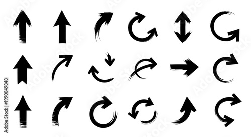 Elegant arrows set for business plan, presentation and education. Sign, Symbol, Hand drawn arrow paint brush design
