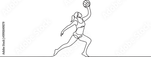 A woman is serving a volleyball. Beach volleyball. one line art icon drawing vector