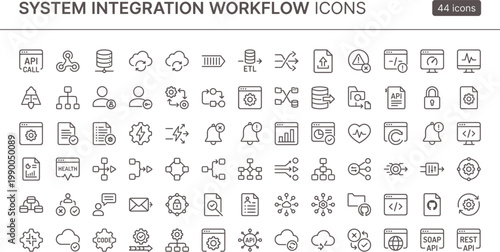 Konstfotografi System integration workflow icon set in modern outline style for API connectivit