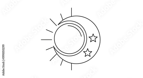 Stylized Sun and Moon with Stars Line Art Icon