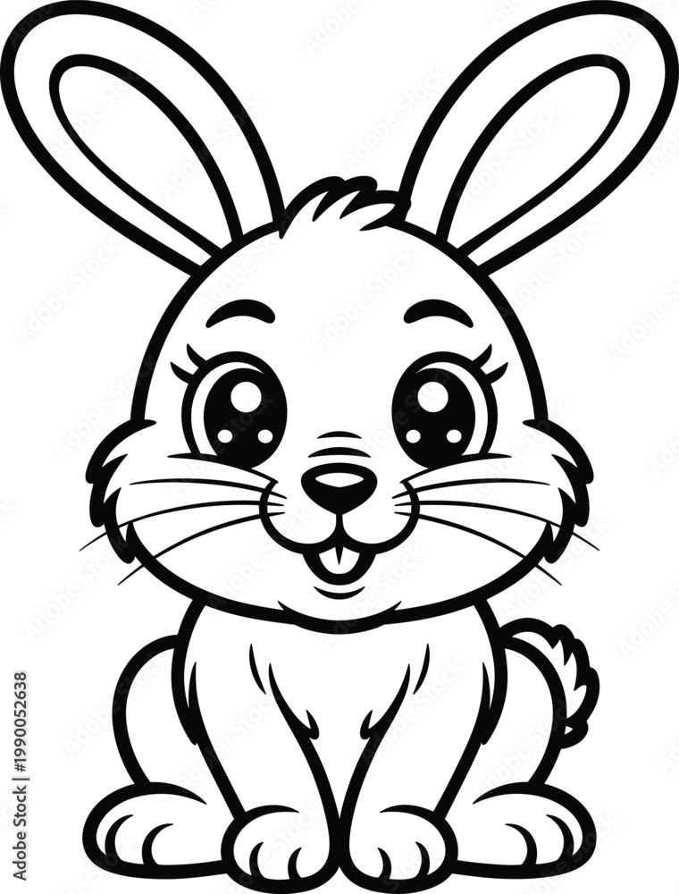Fototapeta premium Cute cartoon bunny outline sitting with big eyes and long ears for coloring pages