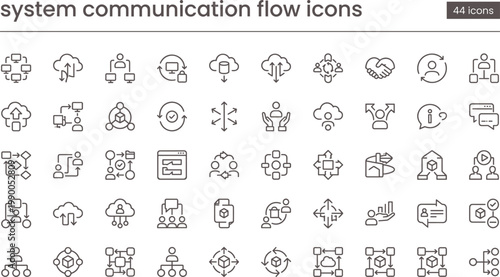 System communication flow icons in clean outline style for network data exchange dashboard interface and digital connectivity platforms