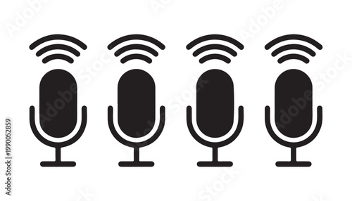 Wireless microphone symbols representing streaming and broadcast technology in a clean style.