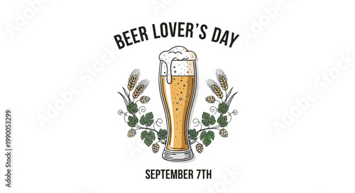Glass of Beer with Hops Illustration.