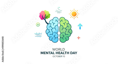 Mental Health Day Brain Illustration Concept.