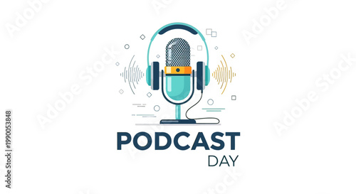 Podcast Day Microphone Headphones Illustration Design.