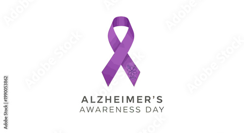 Purple Ribbon Alzheimers Awareness Day Symbol.