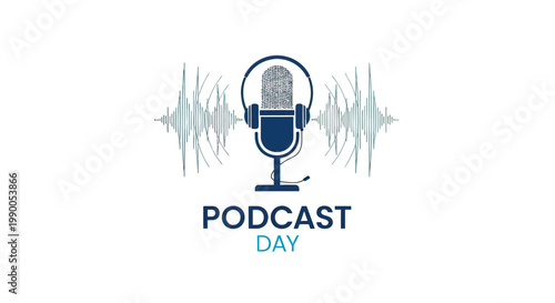 Podcast Day Microphone Sound Wave Logo.