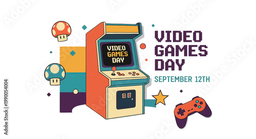 Vintage Arcade Machine with Game Controller.