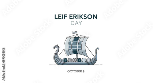Viking Longship Illustration for Leif Erikson Day.