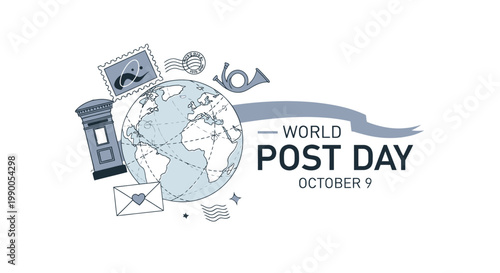 World Post Day Illustration with Globe and Mail.
