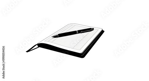 Open notebook with lined pages and a pen resting on top, symbolizing planning, journaling, or note-taking