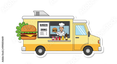 Food truck serving burgers and drinks