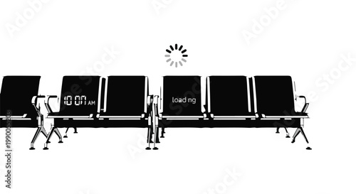 loading sign on a row of office chairs