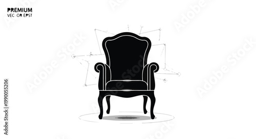 black armchair with white outline and measurement lines
