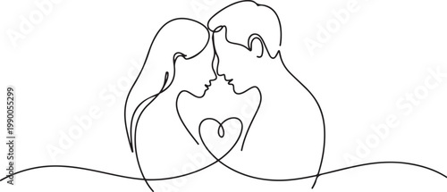Continuous one line drawing couple in love. Woman and man. one line art icon drawing vector