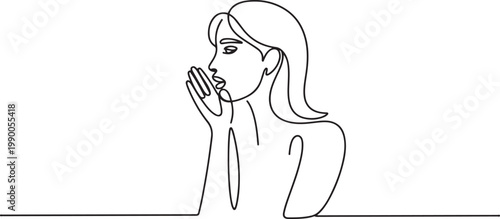 one woman secretly gossiping silent talking giving information showing. one line art icon drawing vector