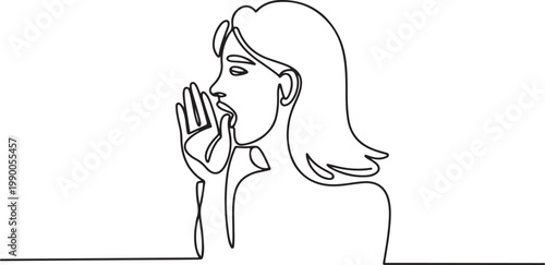 one woman secretly gossiping silent talking giving information showing. one line art icon drawing vector