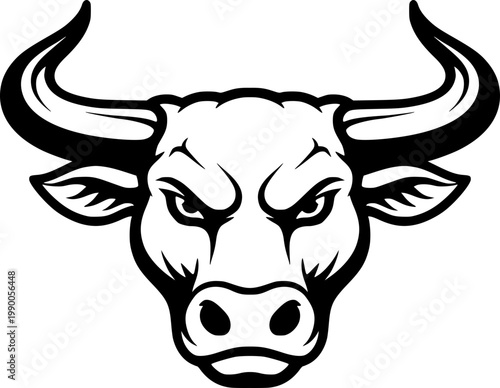 Angry Bull Head Black and White Vector Illustration Isolated Image Decal Design