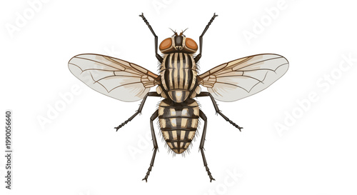 Detailed of a common house fly isolated on a white background.