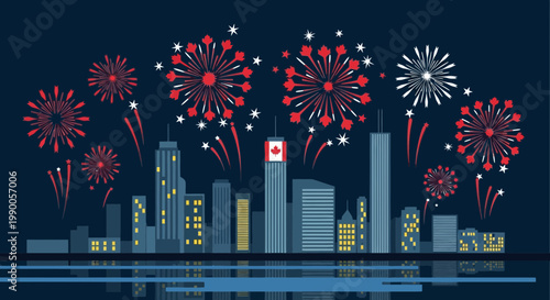 Canada Day Fireworks Over Toronto Skyline