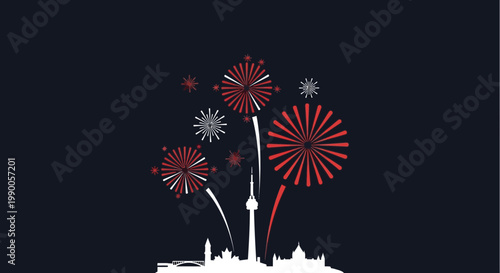 Berlin Skyline with Fireworks Celebration