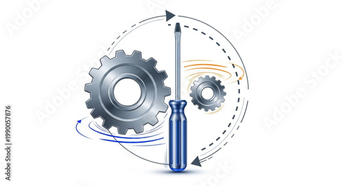 Screwdriver and Gears Representing Mechanical Engineering and Industry.