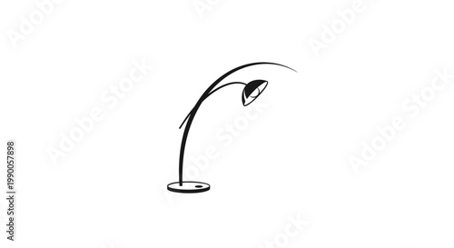 Modern Curved Floor Lamp Outline Icon on Isolated White Background