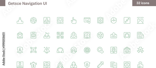 Geolocation navigation UI icon set in minimal outline style for maps tracking location services and mobile app interfaces