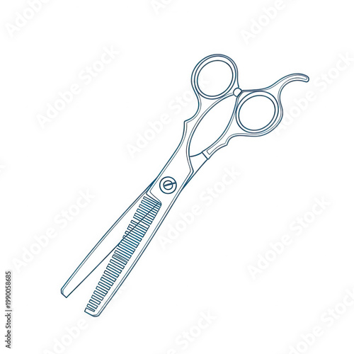 A blue illustration of a pair of scissors isolated on transparent background