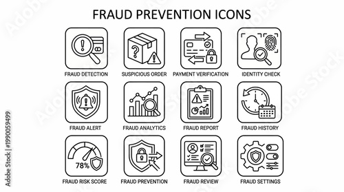 Fraud prevention icons set.