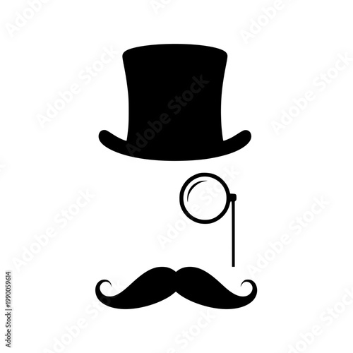 A top hat, monocle, and mustache Vector, illustration