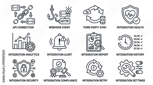 Integration icons for technology systems.