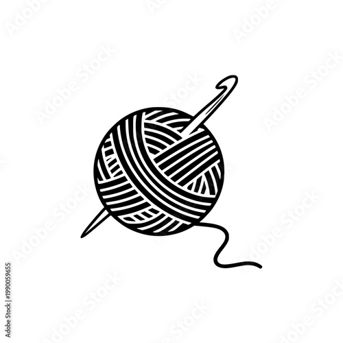 A ball of yarn with a crochet hook Vector, illustration