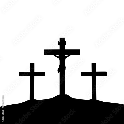 Three crosses on a hill Vector, illustration