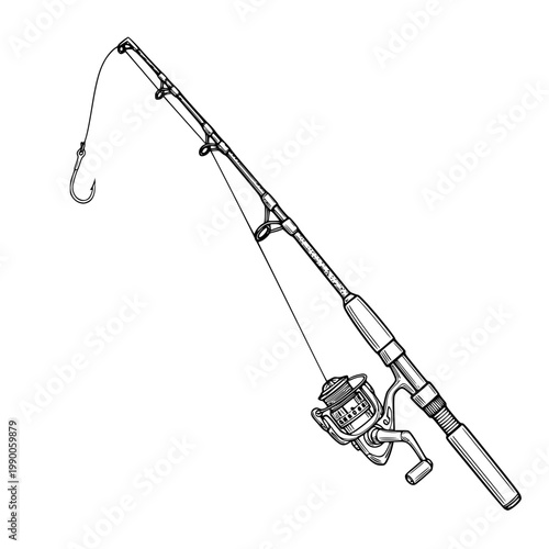 A fishing rod with a reel and hook Vector, illustration