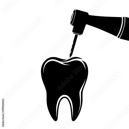 A tooth being drilled by a dental tool Vector, illustration