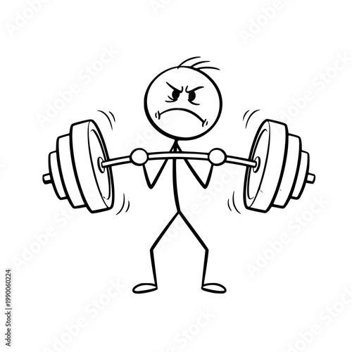A stick figure struggling to lift a heavy weight Vector, illustration
