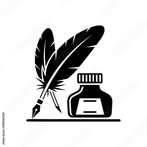 A quill pen and an inkwell Vector, illustration