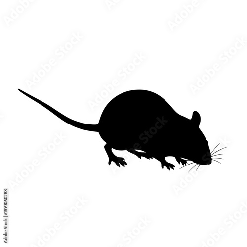 A black silhouette of a mouse sniffing the ground Vector, illustration