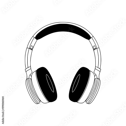 A pair of black and white headphones Vector, illustration