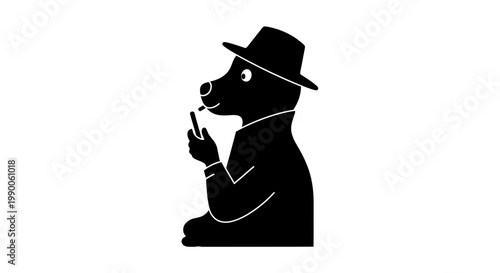Dog detective silhouette wearing fedora and trench coat with phone