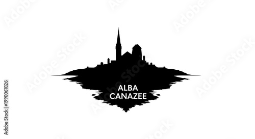 Alba Canazei silhouette with mirrored reflection on white backdrop