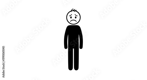 Sad stick figure man vector illustration with unhappy expression