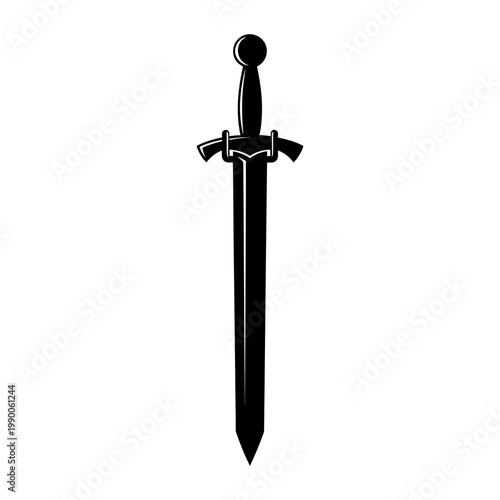 Black silhouette of a medieval longsword isolated on white background