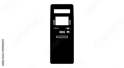 Black ATM machine silhouette icon on white background