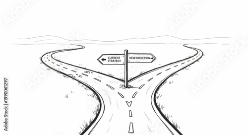 Road splitting into two directions with signpost showing choices.