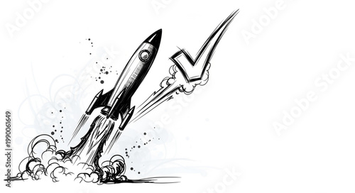 Rocket Launch Success Check Mark Symbol.