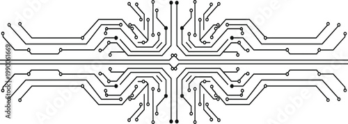 Abstract Circuit Board Line Design with Symmetrical Technology Pattern Featuring Digital Connections Network Paths and Electronic PCB Trace Vector Illustration