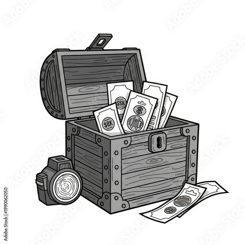 A treasure chest filled with money.